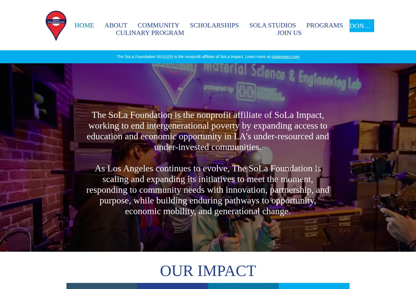 Captured homepage of thesolafoundation.org in the current scan