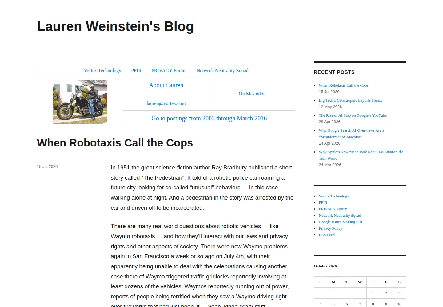 Captured homepage of laurenweinstein.org in the current scan