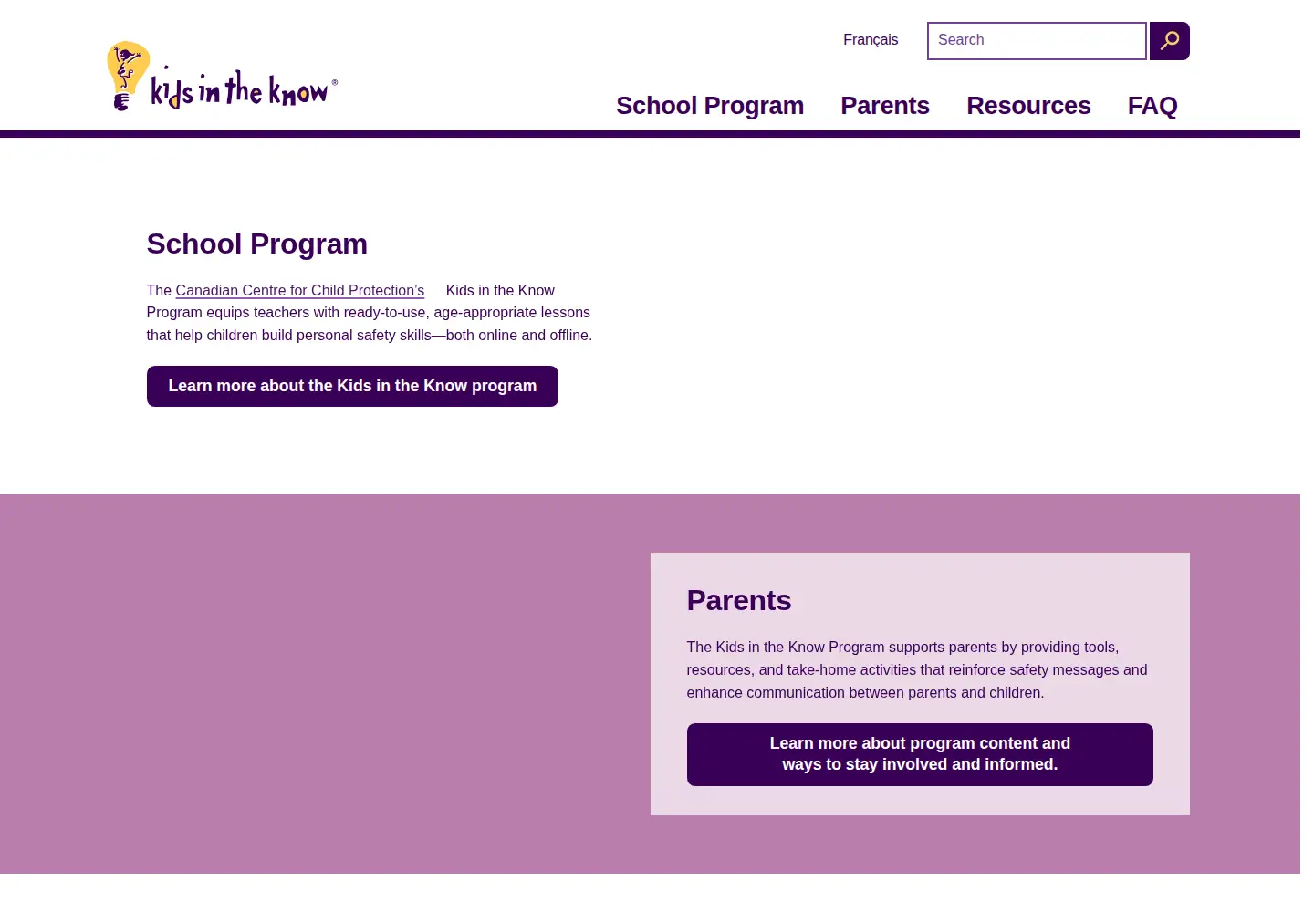 Screenshot of kidsintheknow.ca