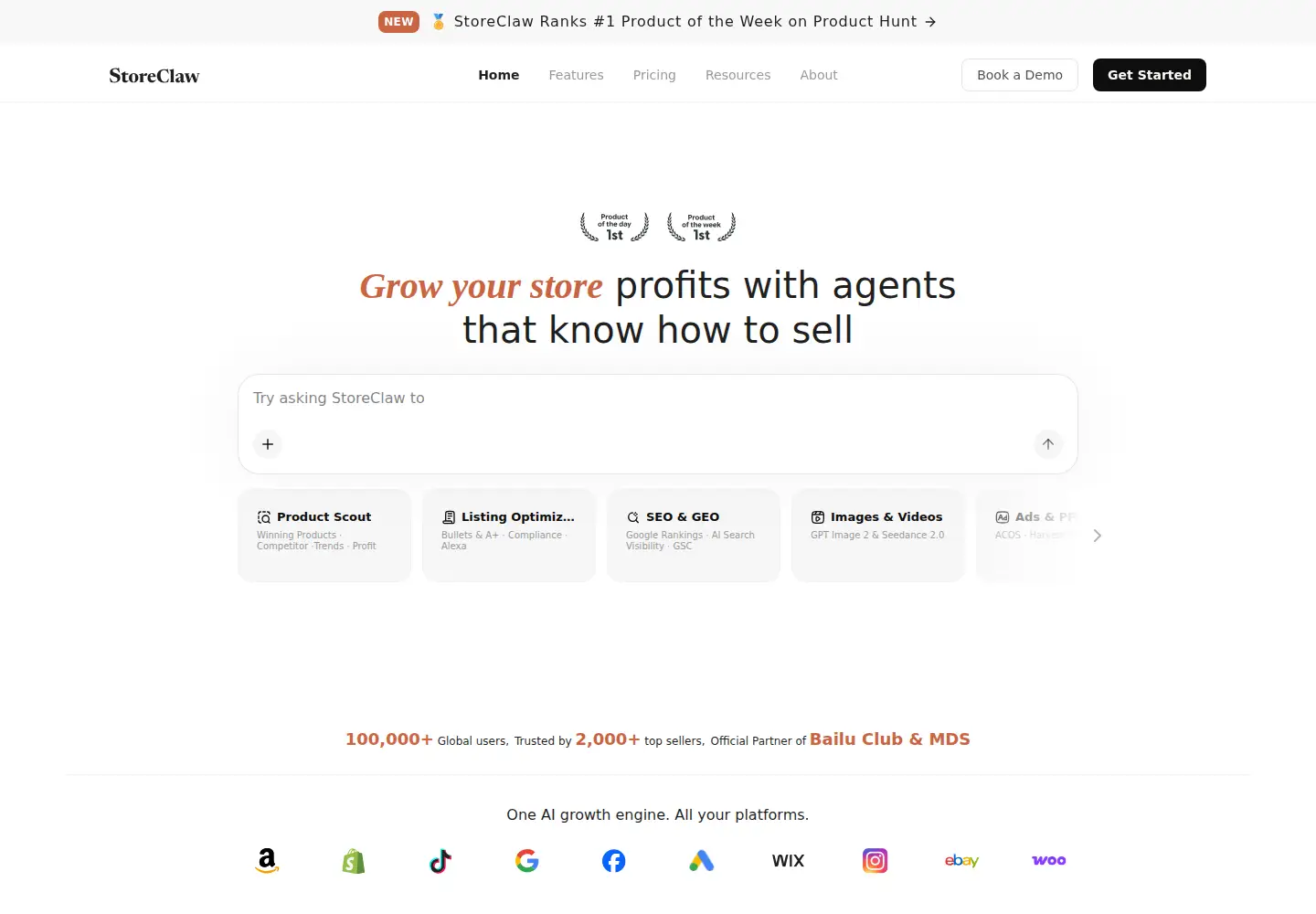 Captured homepage of storeclaw.ai in the current scan