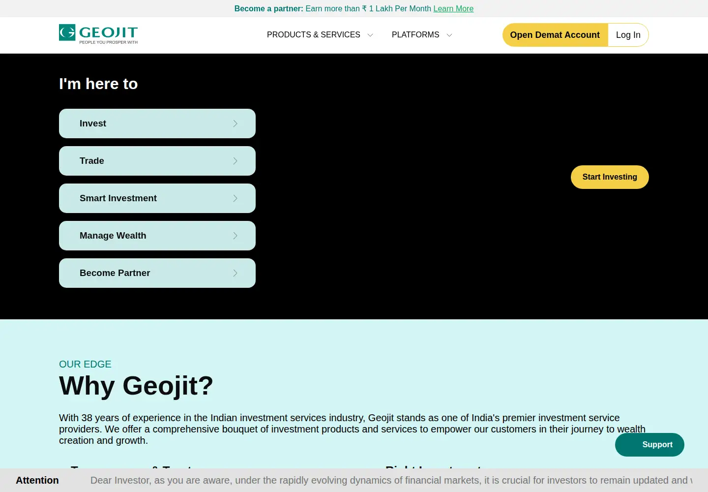 Screenshot of geojit.com