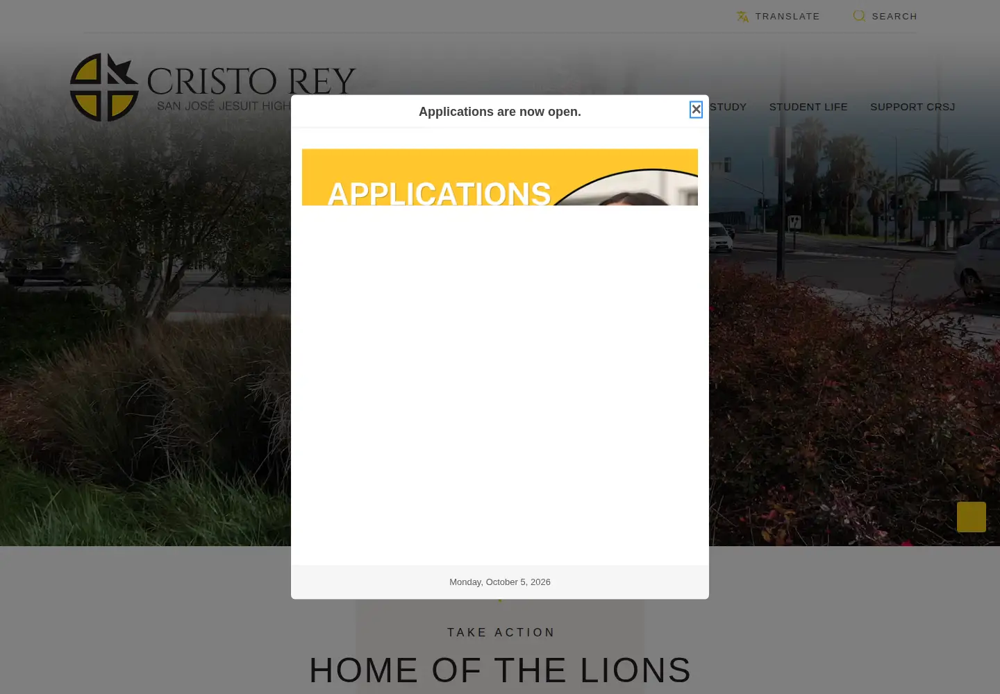 Captured homepage of cristoreysanjose.org in the current scan