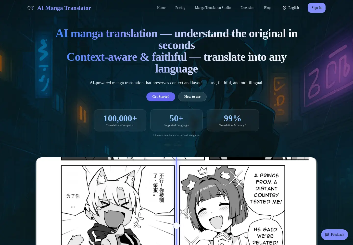 Screenshot of aimangatranslate.com
