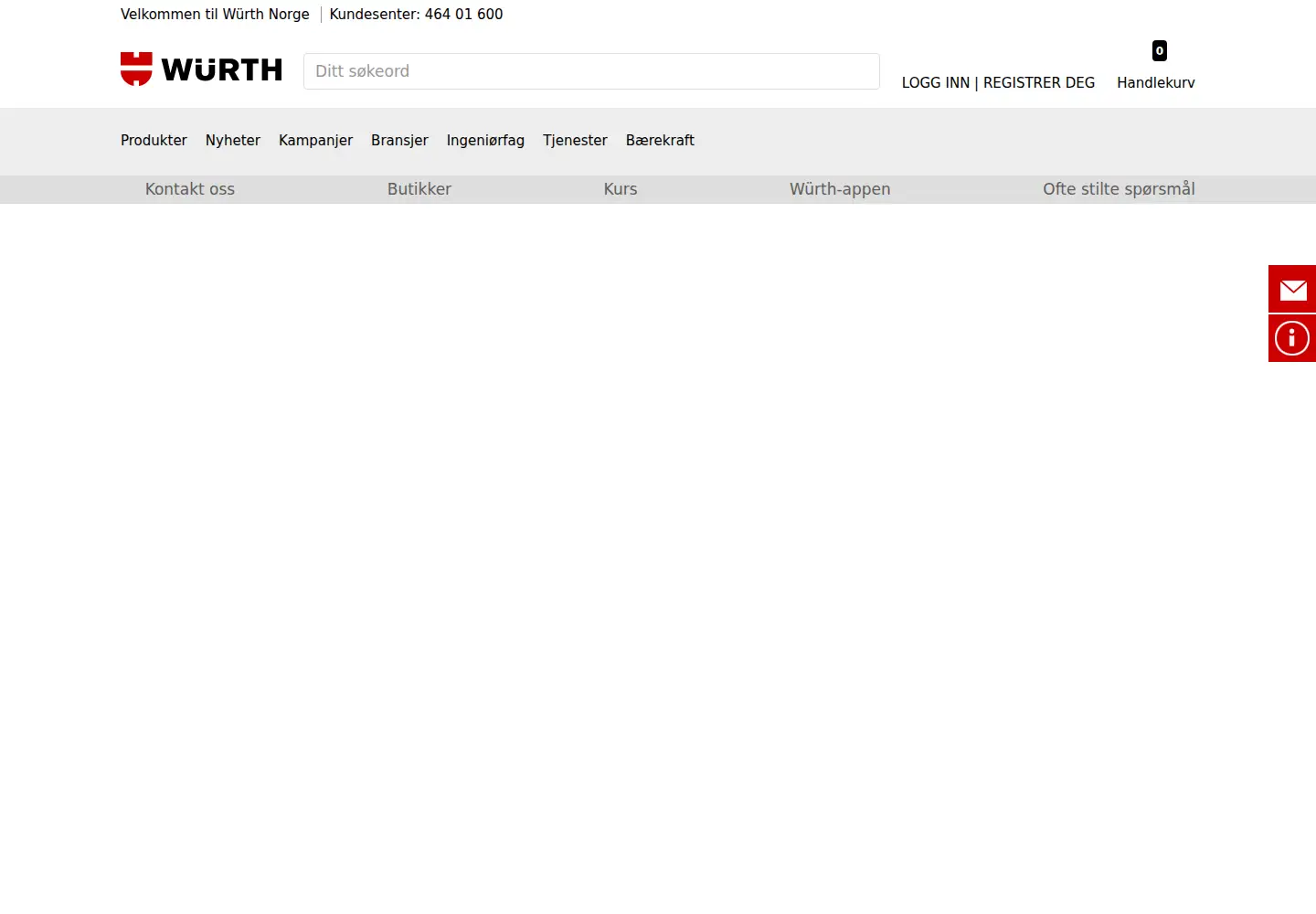 Captured homepage of wuerth.no in the current scan