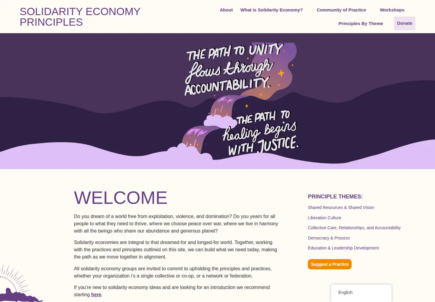 Captured homepage of solidarityeconomyprinciples.org in the current scan
