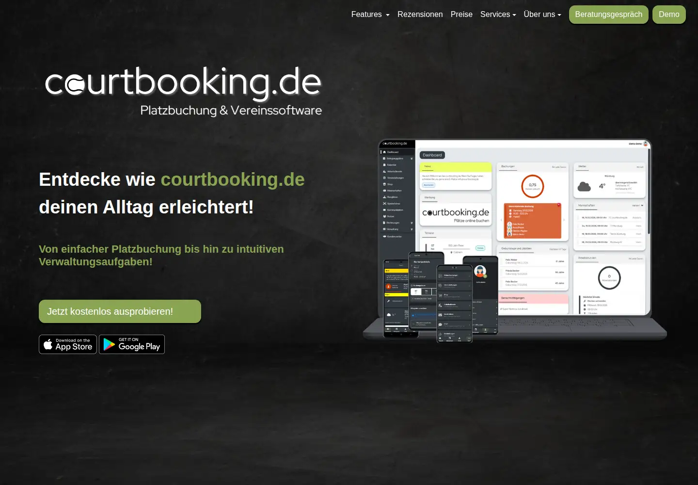 Captured homepage of courtbooking.de in the current scan