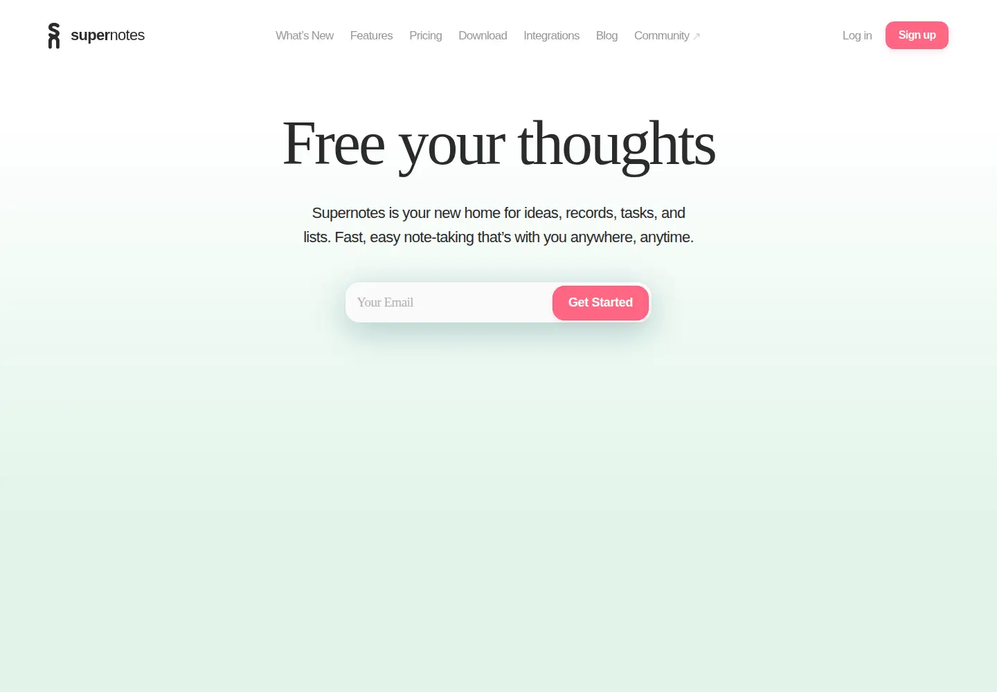 Captured homepage of supernotes.app in the current scan