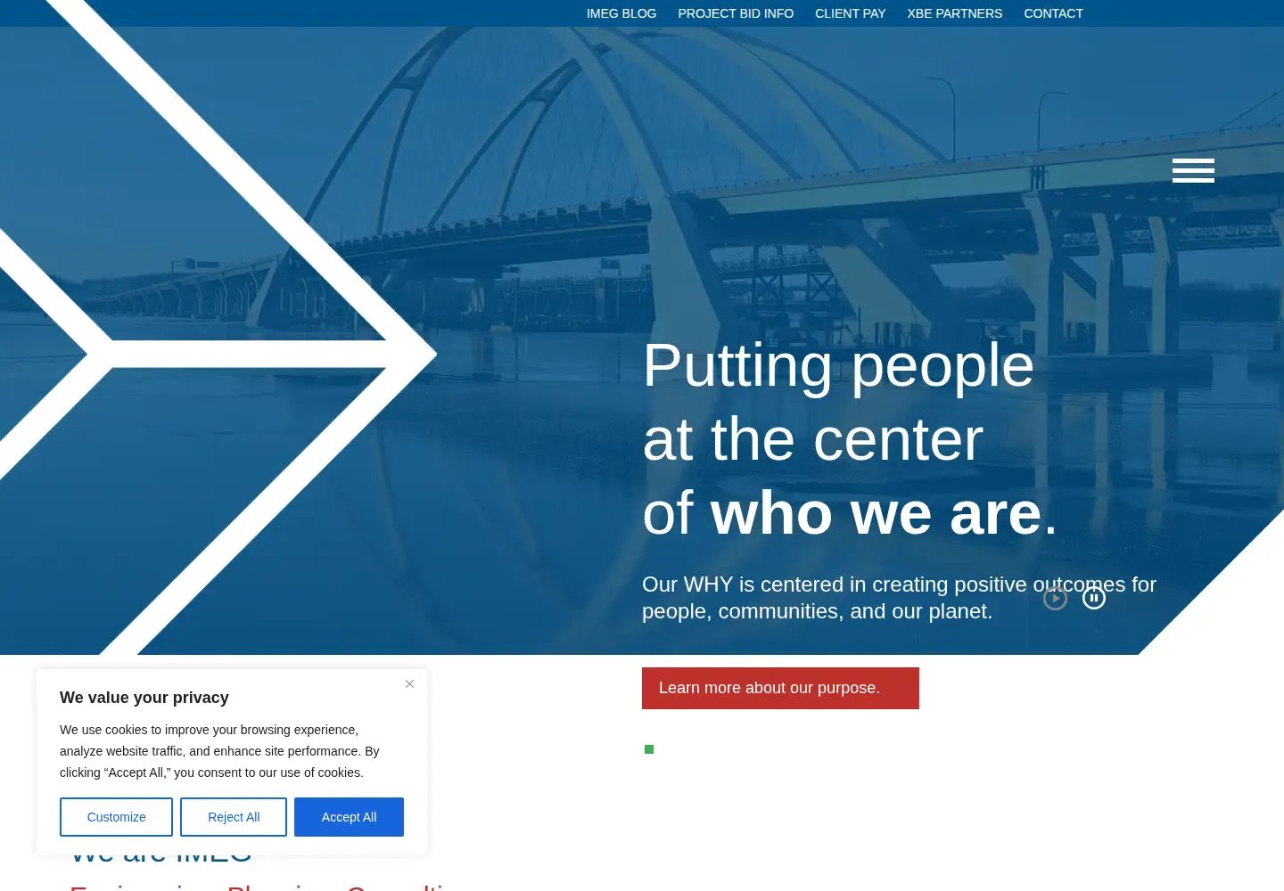 Captured homepage of imegcorp.com in the current scan