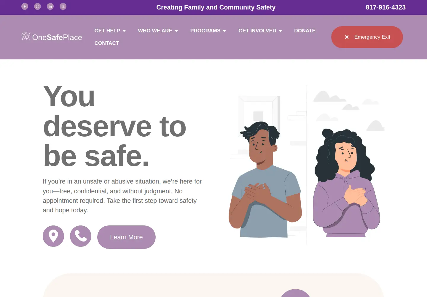 Captured homepage of onesafeplace.org in the current scan