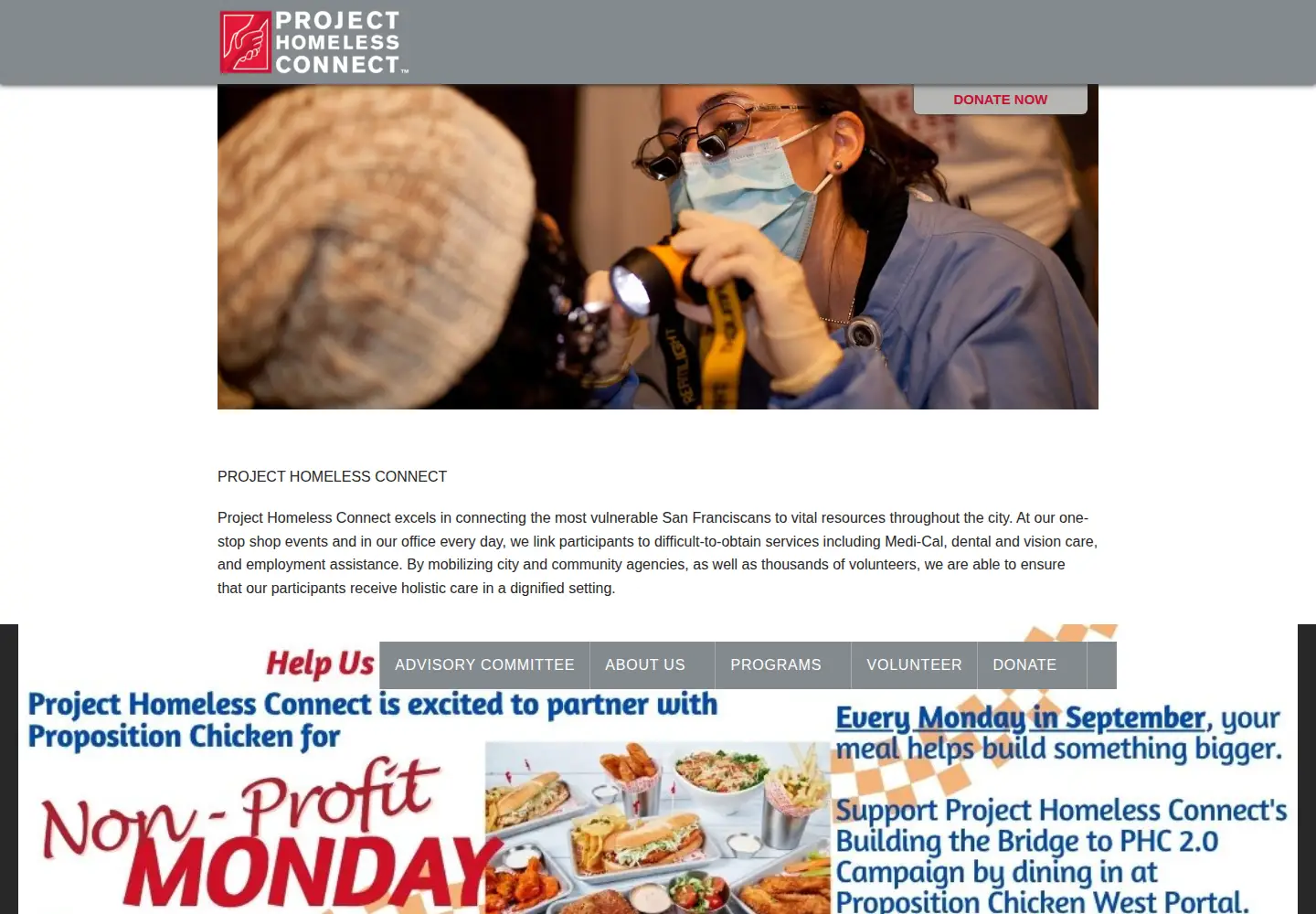Screenshot of projecthomelessconnect.org