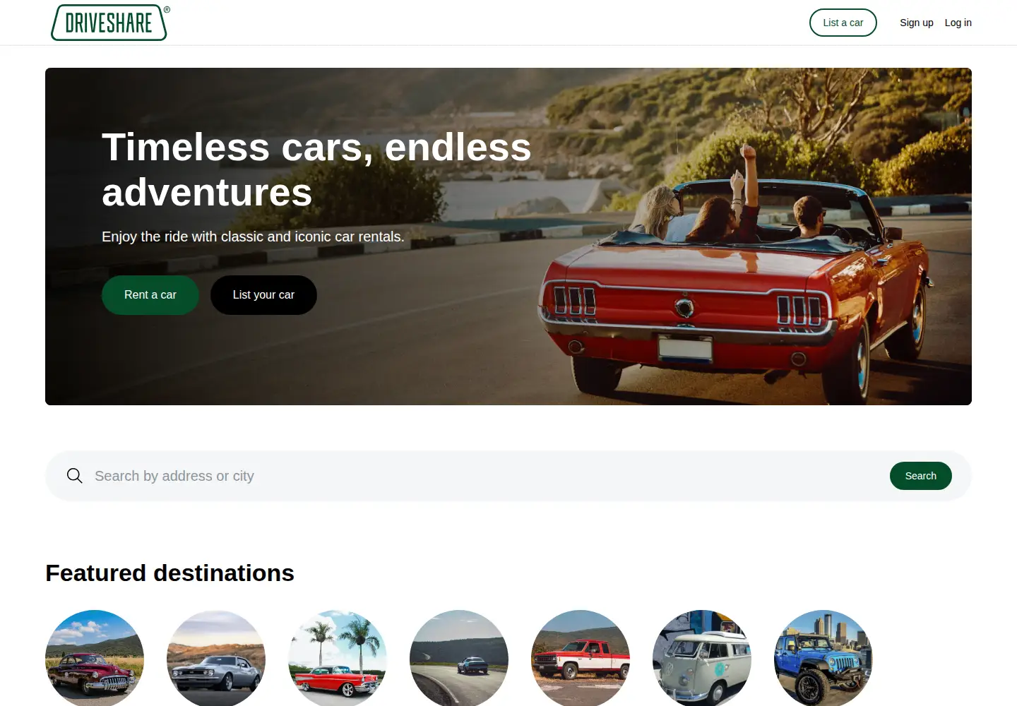 Captured homepage of driveshare.com in the current scan