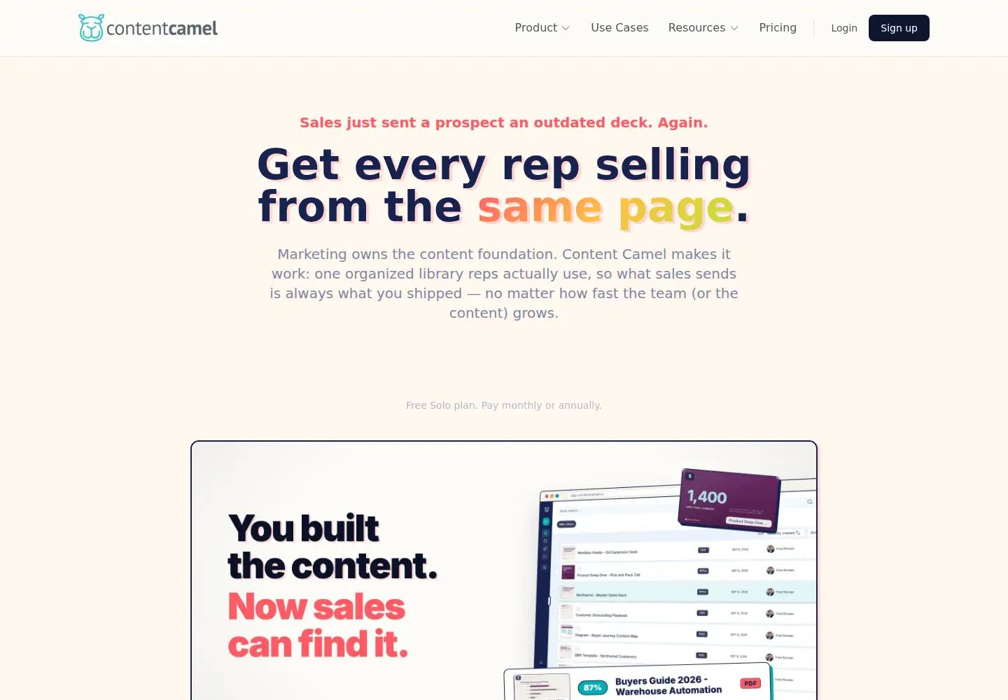 Captured homepage of contentcamel.io in the current scan