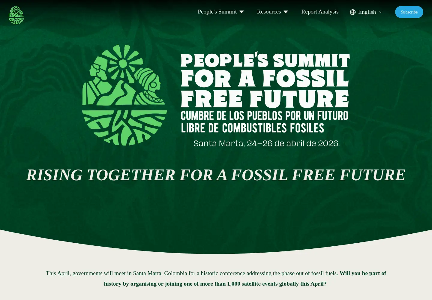 Captured homepage of fossilfreerising.org in the current scan