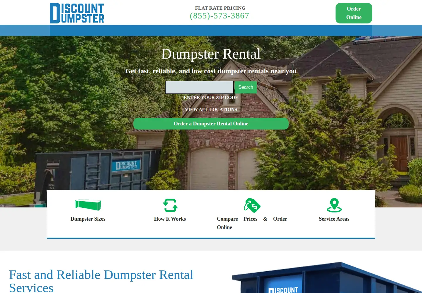 Captured homepage of discountdumpsterco.com in the current scan