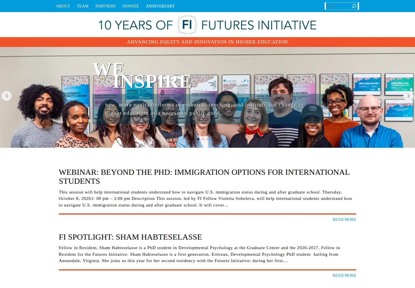 Captured homepage of futuresinitiative.org in the current scan