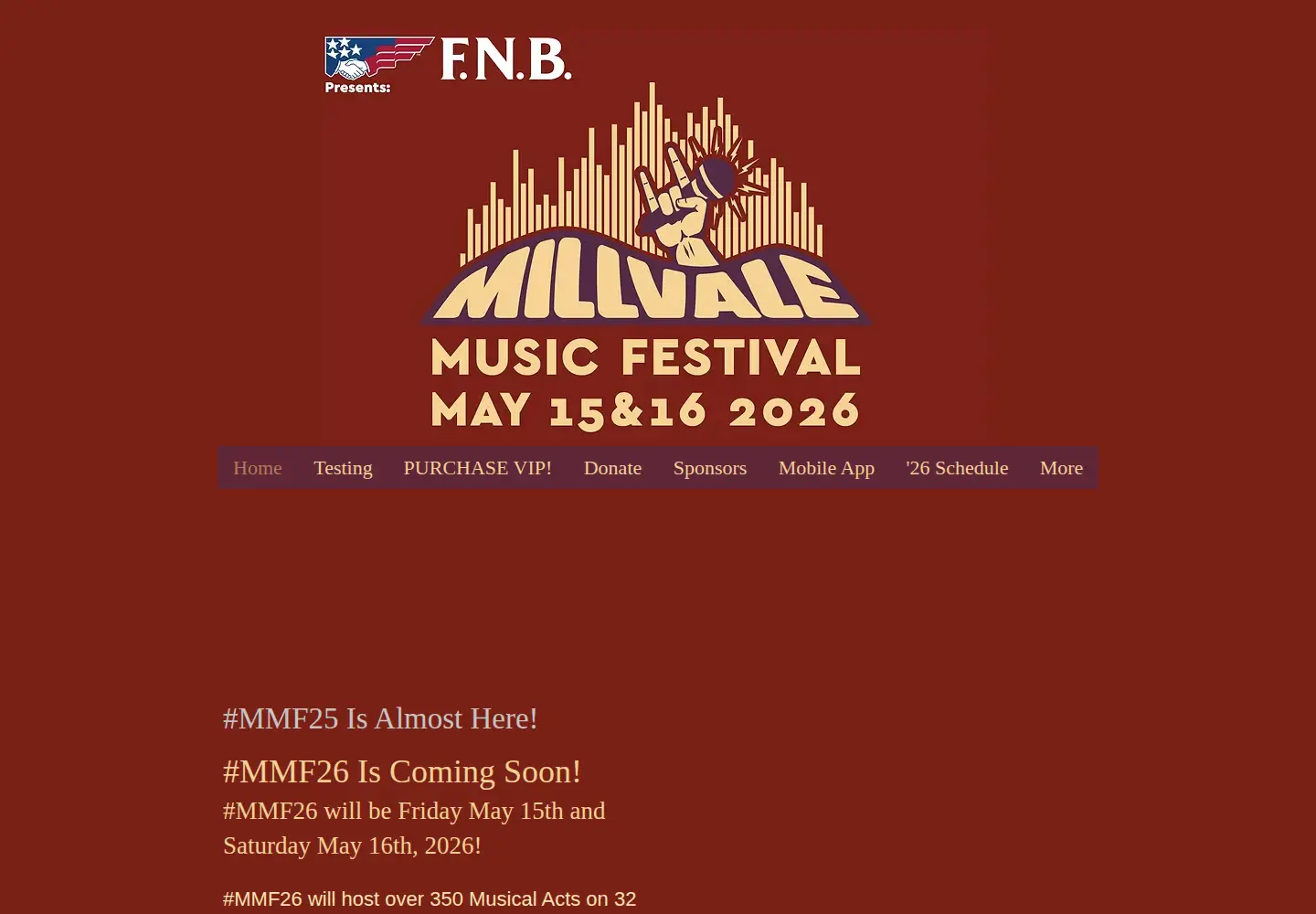 Captured homepage of millvalemusic.org in the current scan