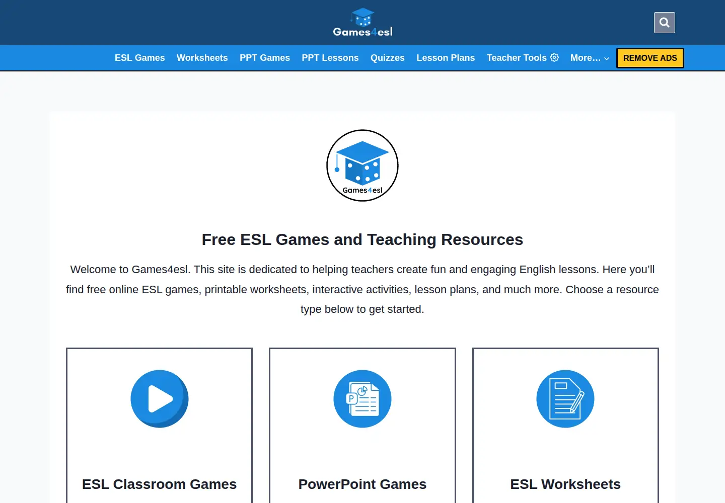 Captured homepage of games4esl.com in the current scan