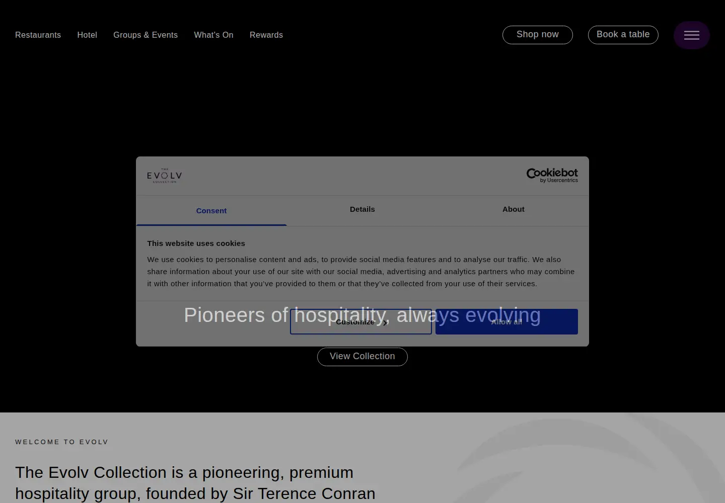 Captured homepage of evolvcollection.com in the current scan