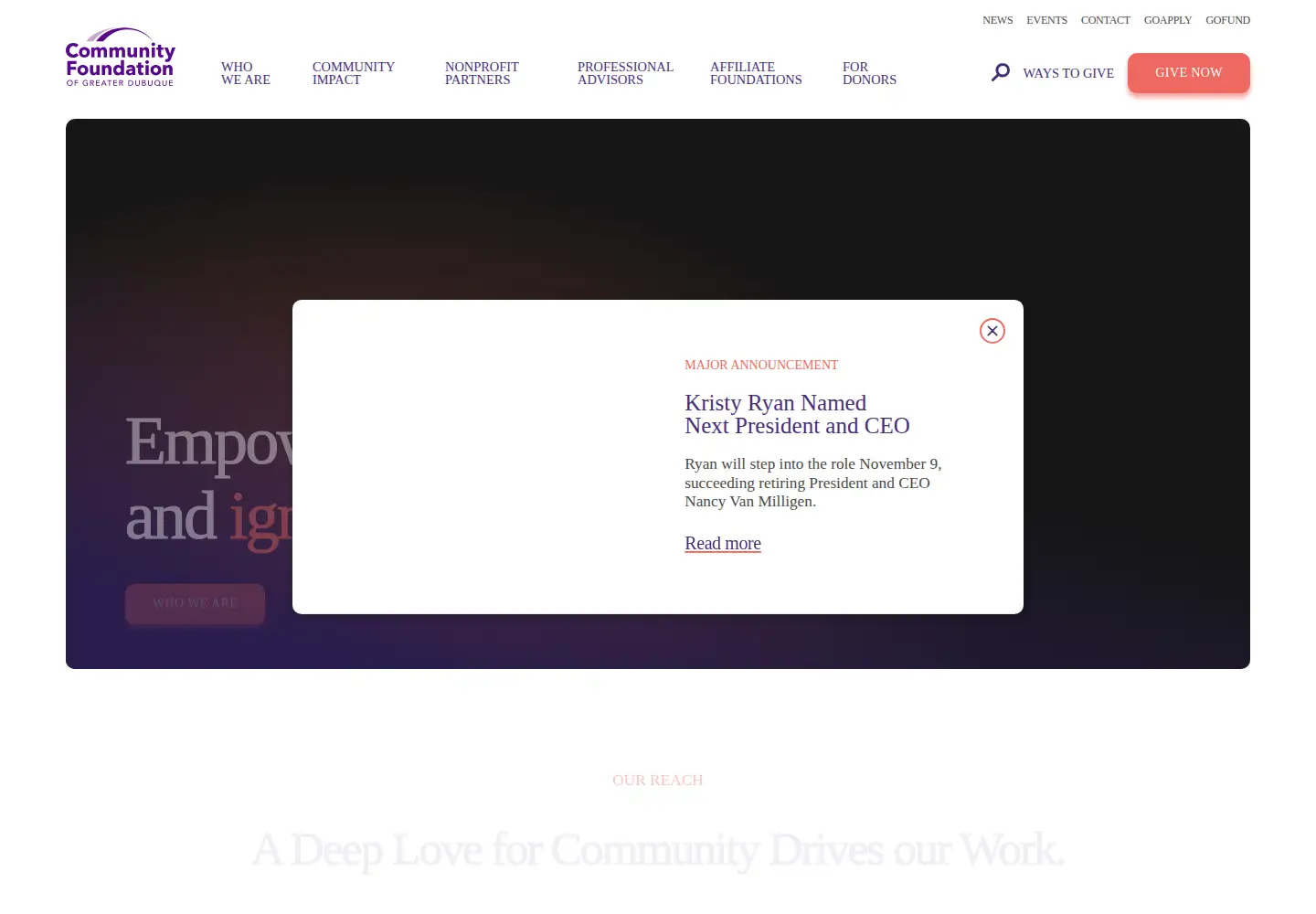 Captured homepage of dbqfoundation.org in the current scan