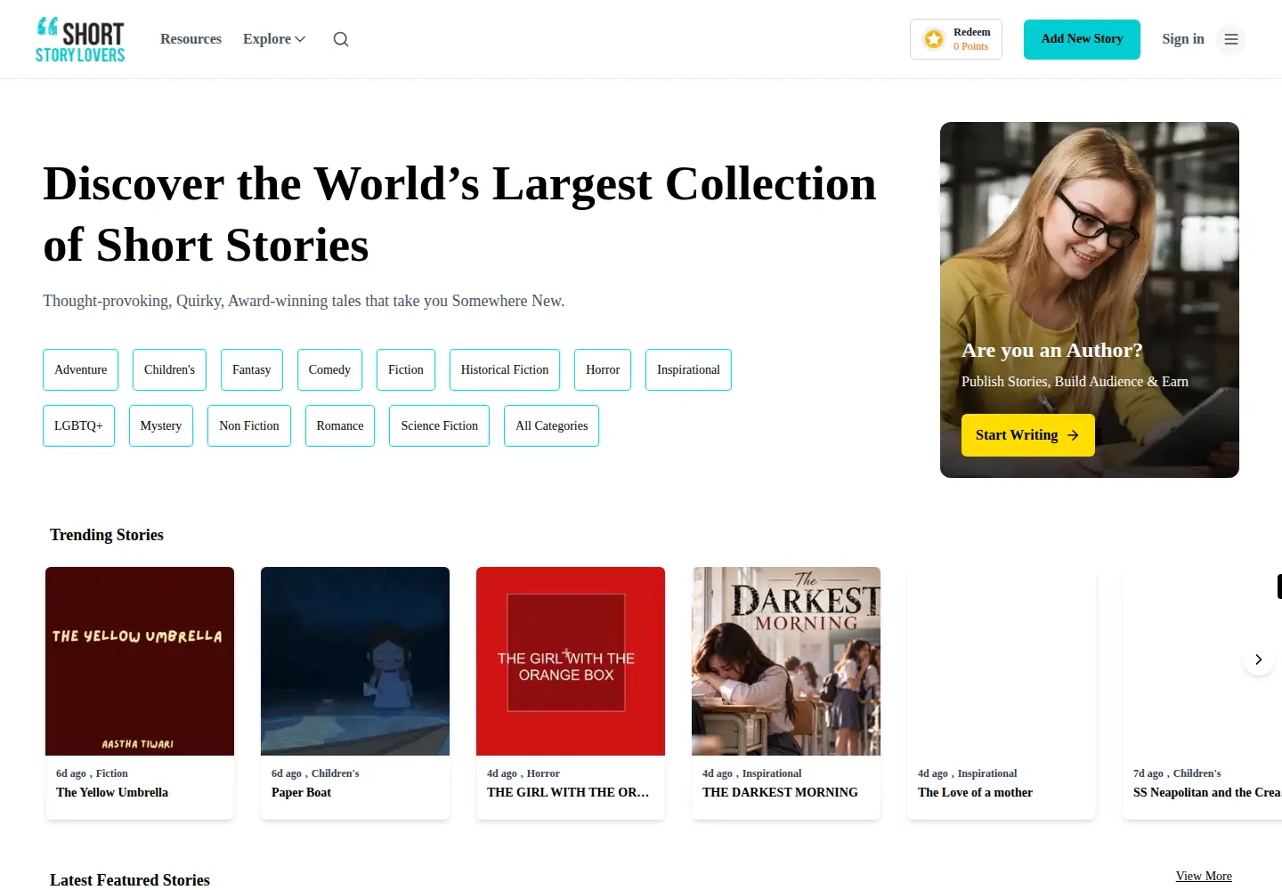 Captured homepage of shortstorylovers.com in the current scan