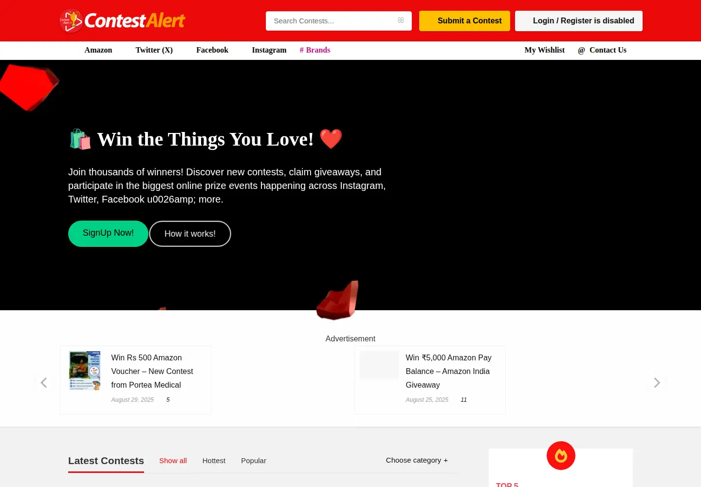 Screenshot of contestalert.in