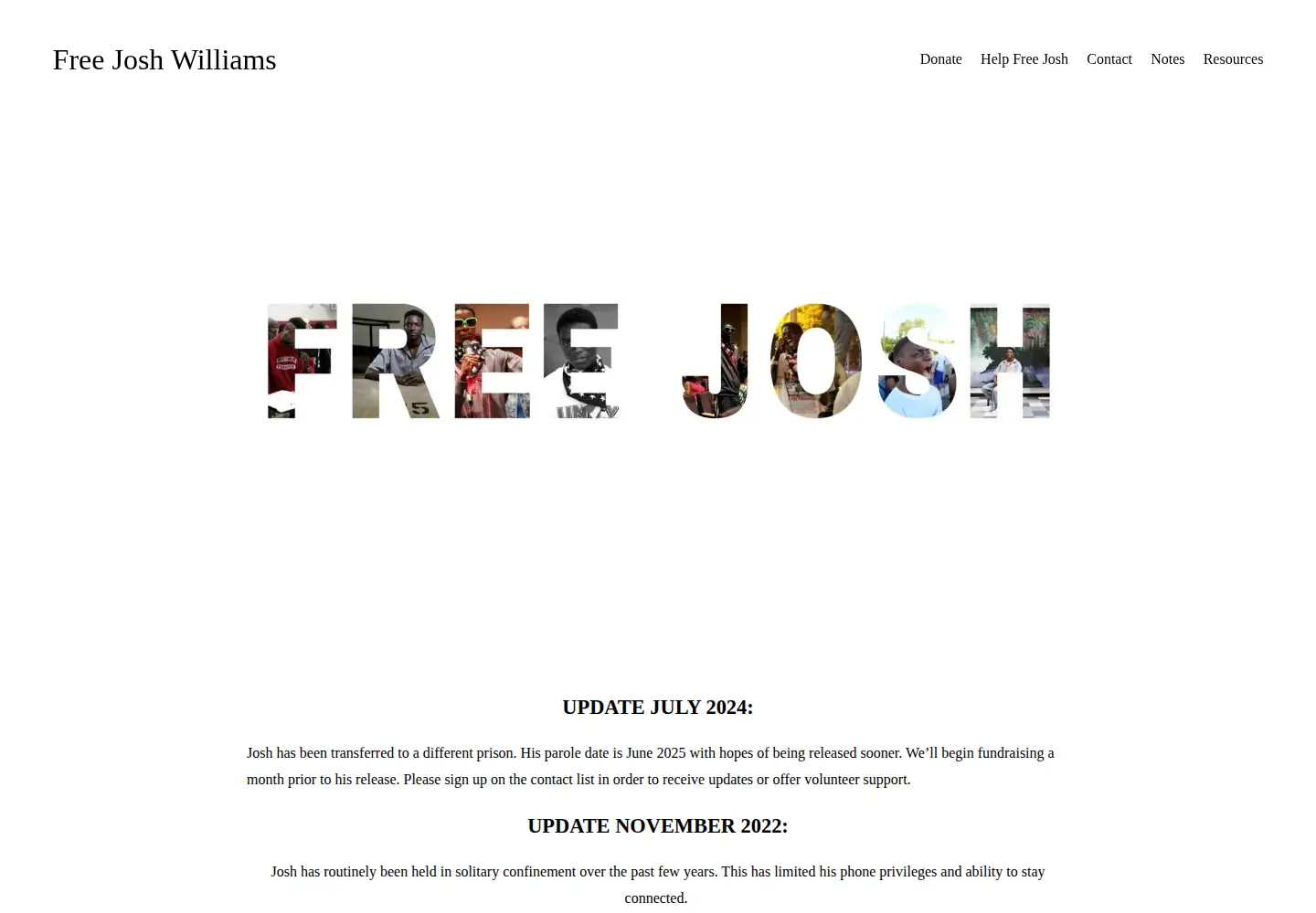 Screenshot of freejoshwilliams.com