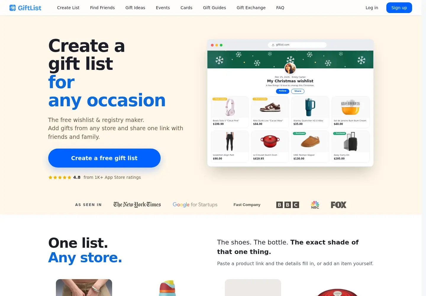 Captured homepage of giftlist.com in the current scan
