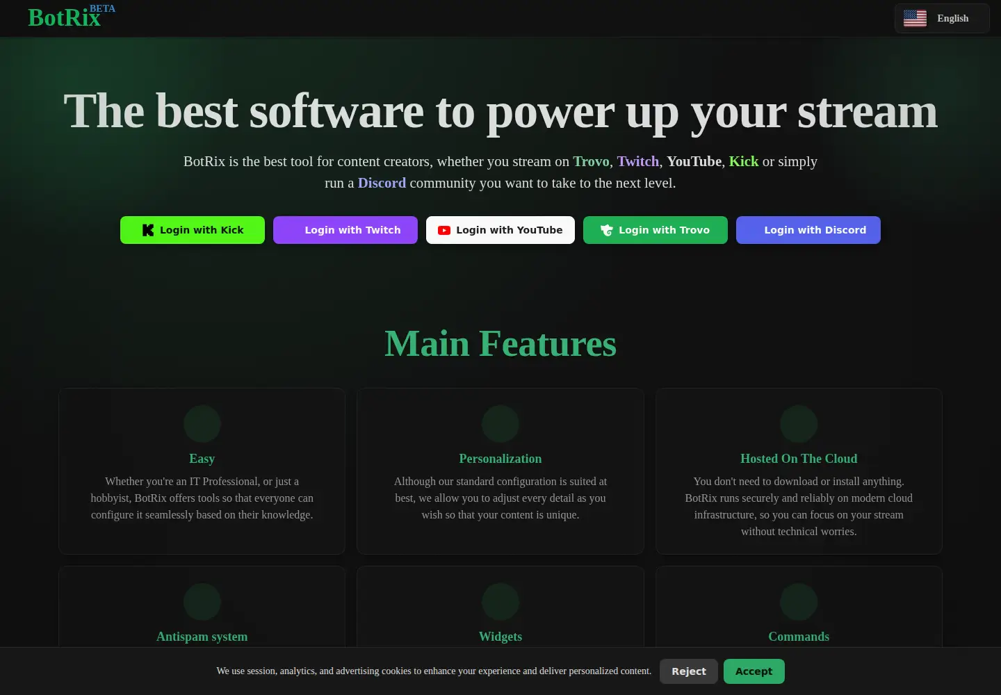 Captured homepage of botrix.live in the current scan