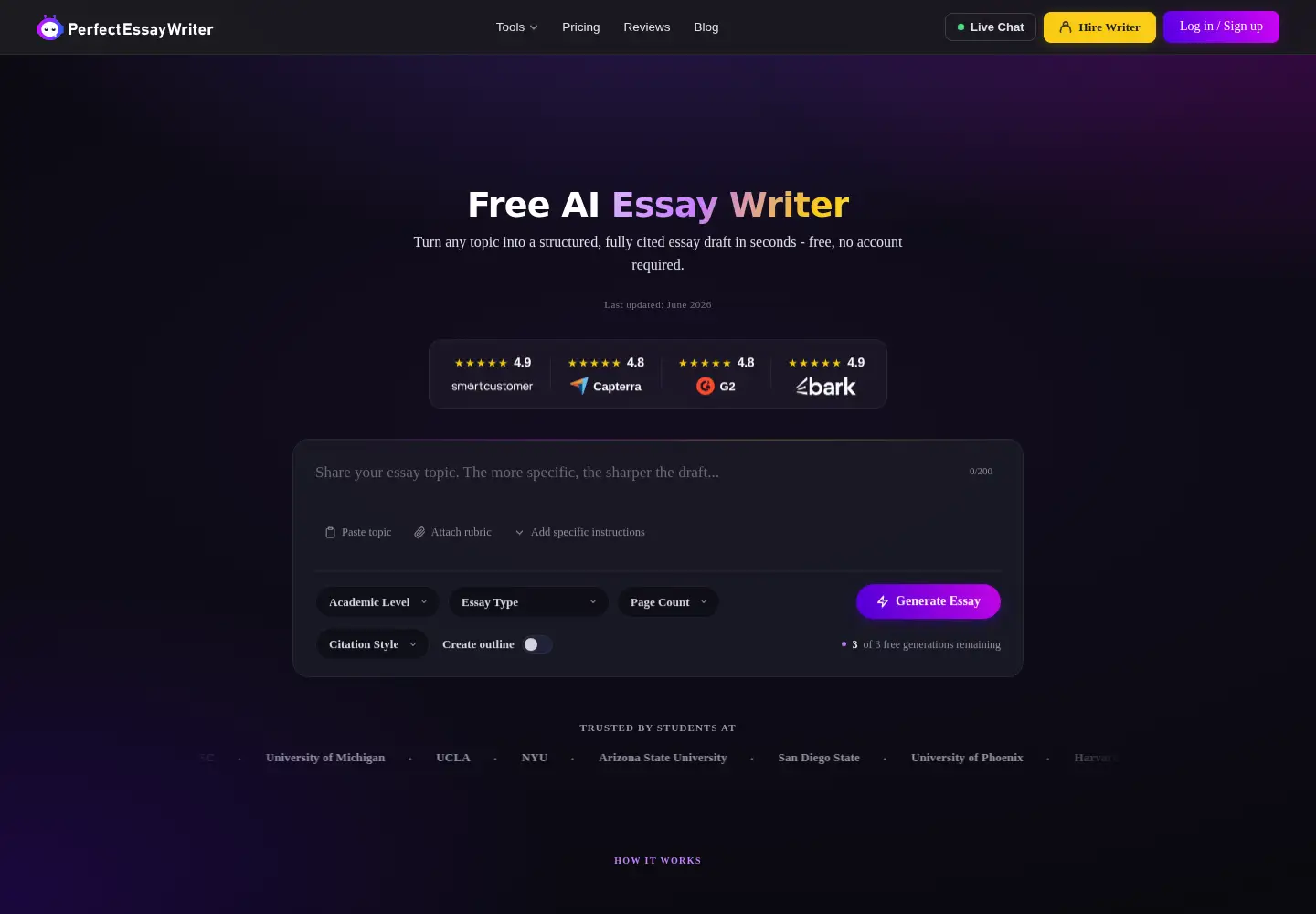 Screenshot of perfectessaywriter.ai