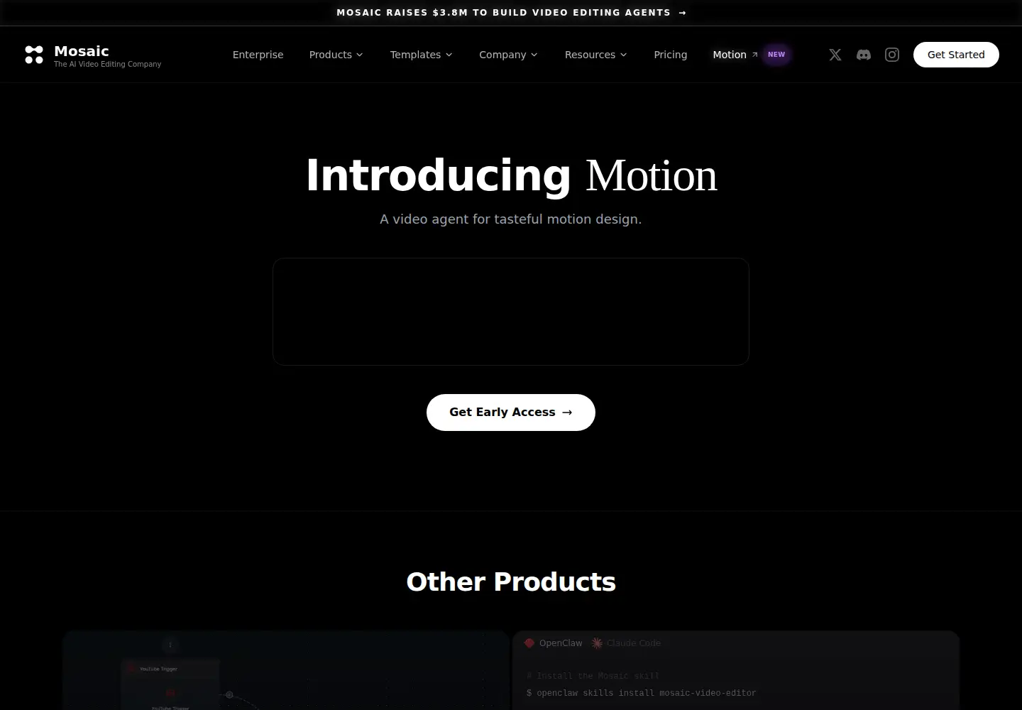 Captured homepage of mosaic.so in the current scan