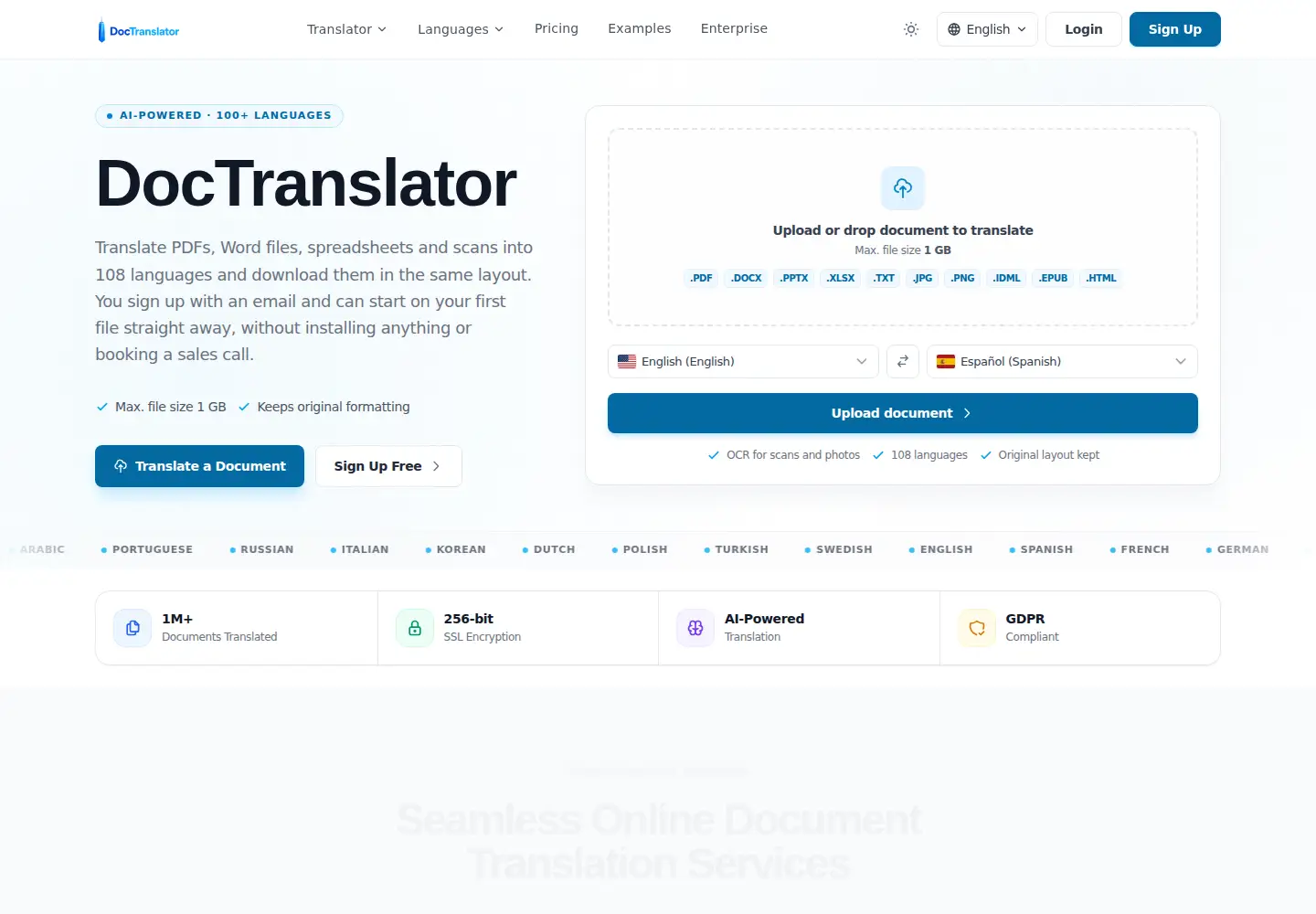 Screenshot of doctranslator.com