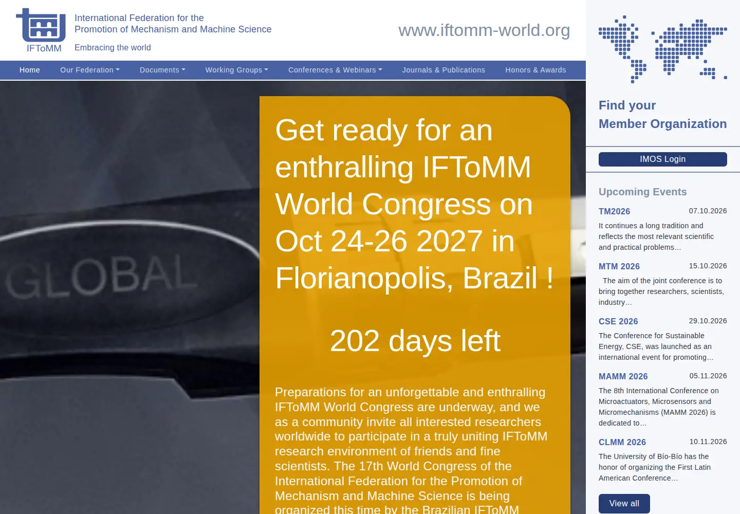 Captured homepage of iftomm-world.org in the current scan