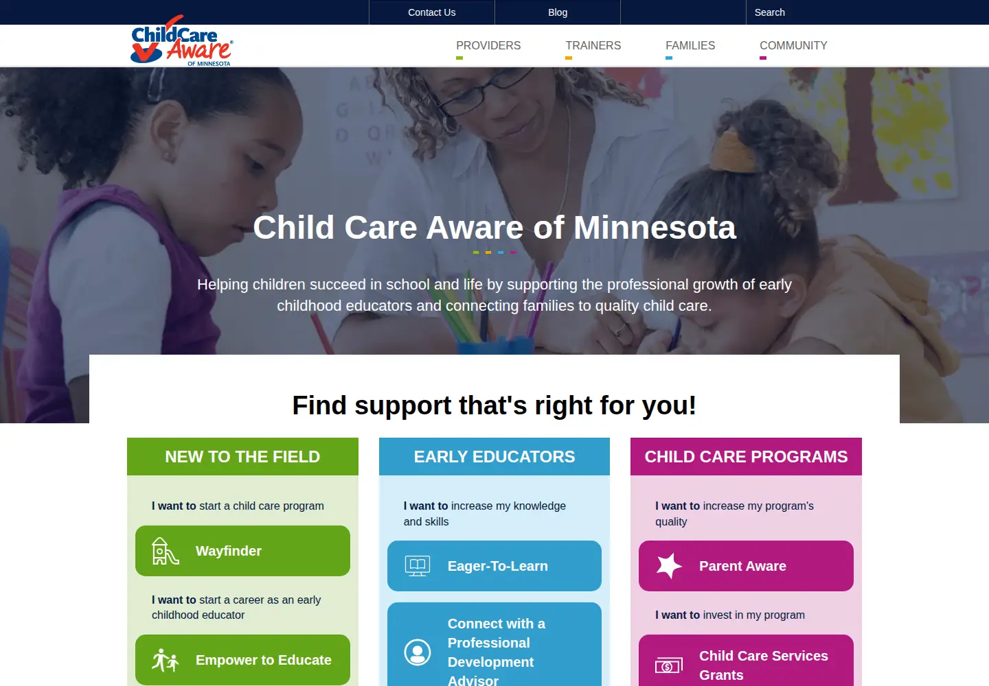 Captured homepage of childcareawaremn.org in the current scan