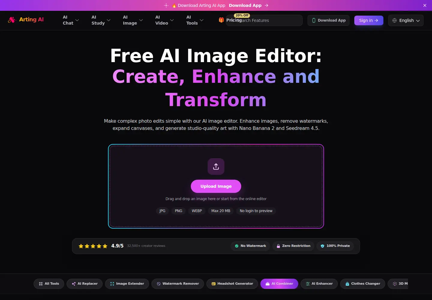 Captured homepage of arting.ai in the current scan