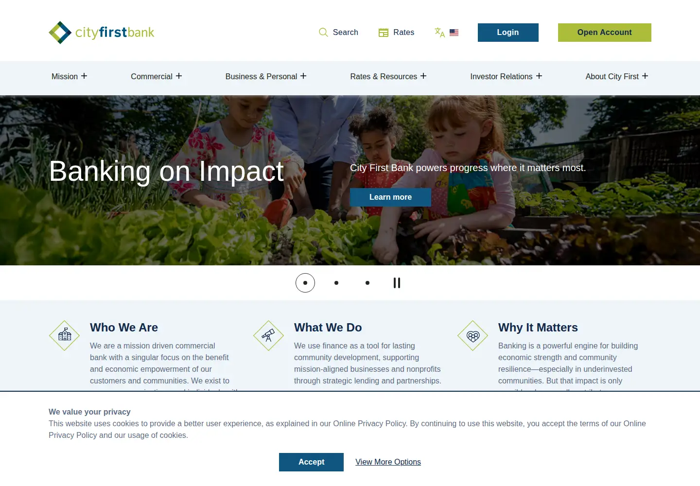 Captured homepage of cityfirstbank.com in the current scan