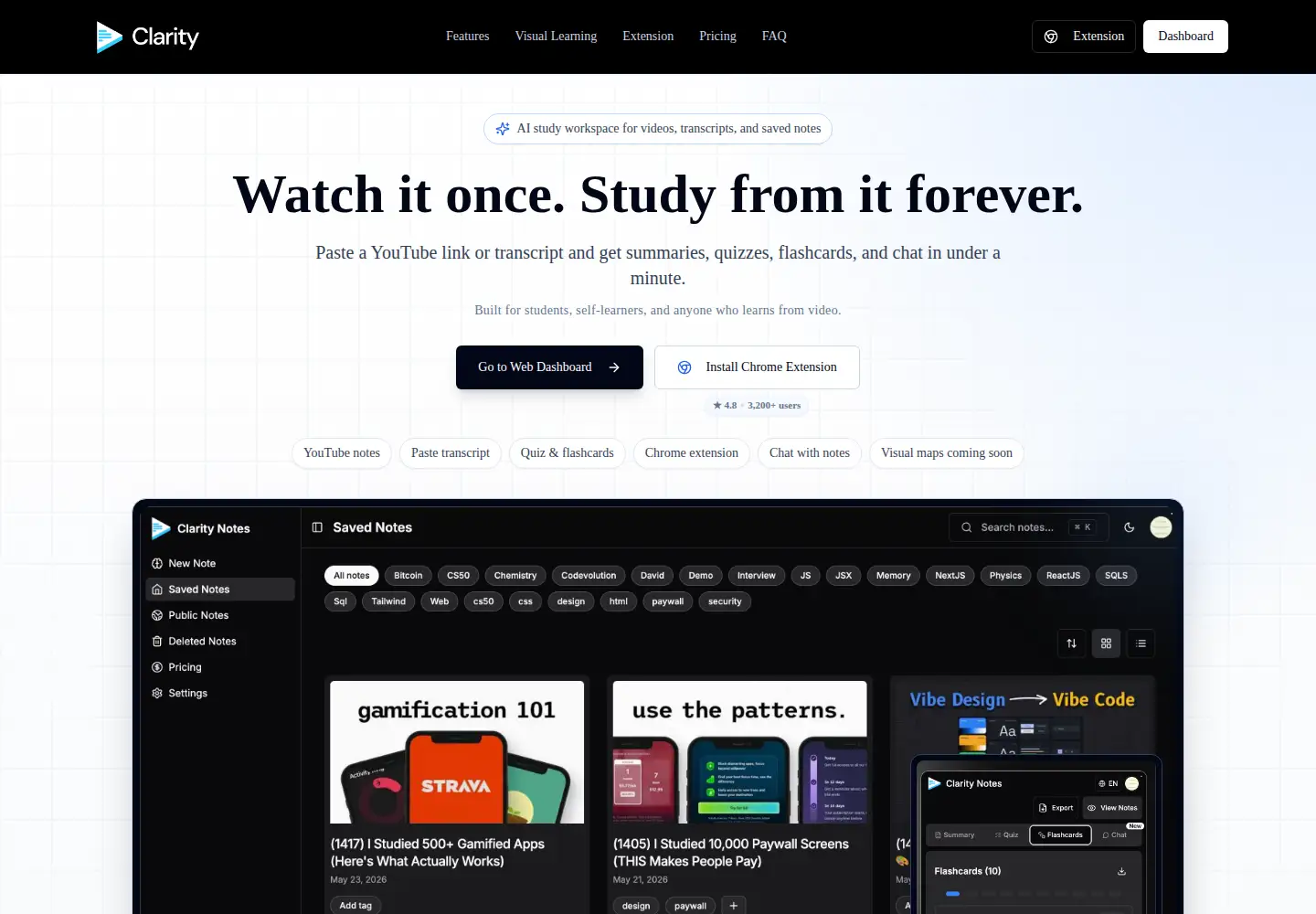 Captured homepage of claritynotes.io in the current scan
