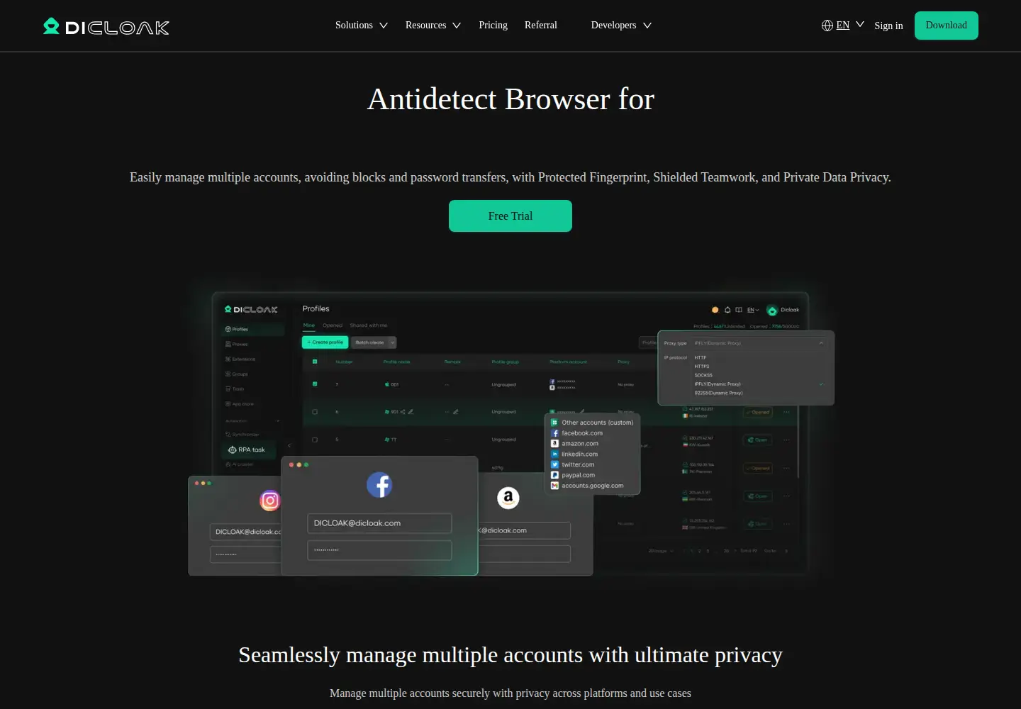 Captured homepage of dicloak.com in the current scan