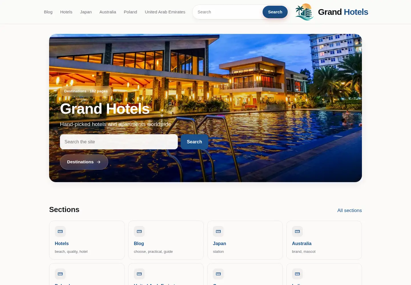 Captured homepage of grandhotels.club in the current scan
