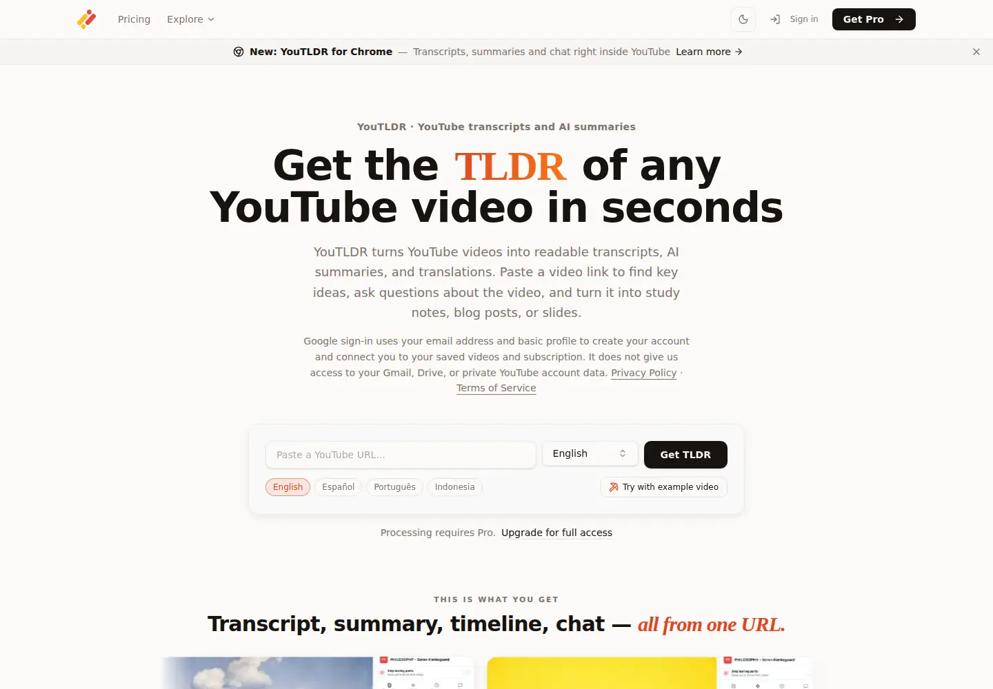 Screenshot of you-tldr.com