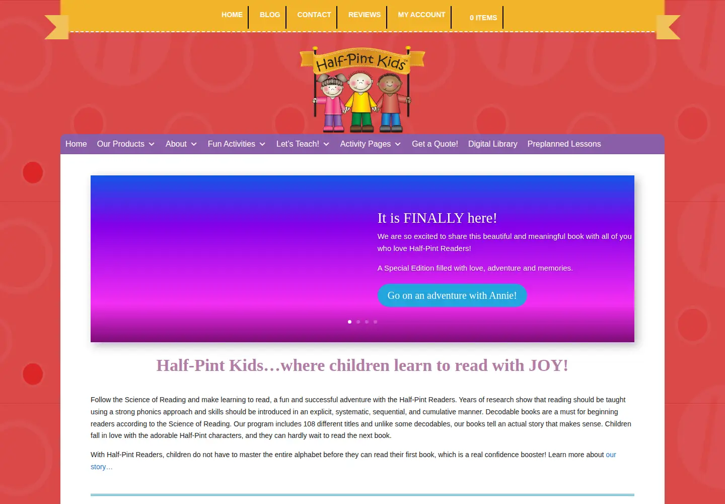 Captured homepage of halfpintkids.com in the current scan
