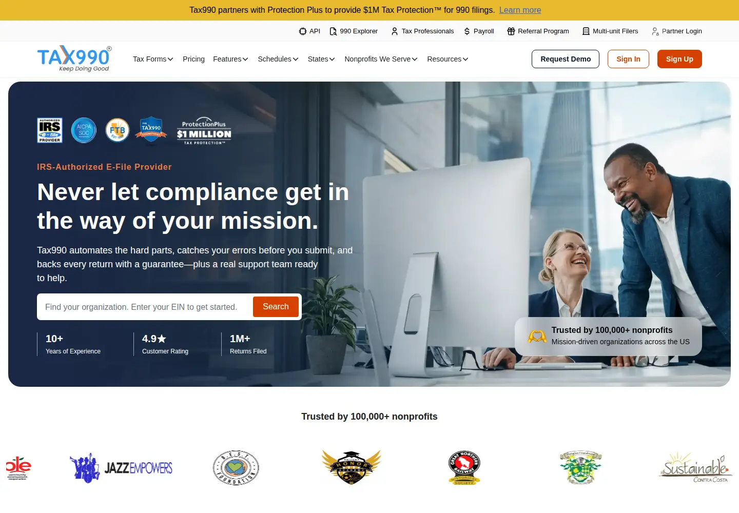 Captured homepage of tax990.com in the current scan