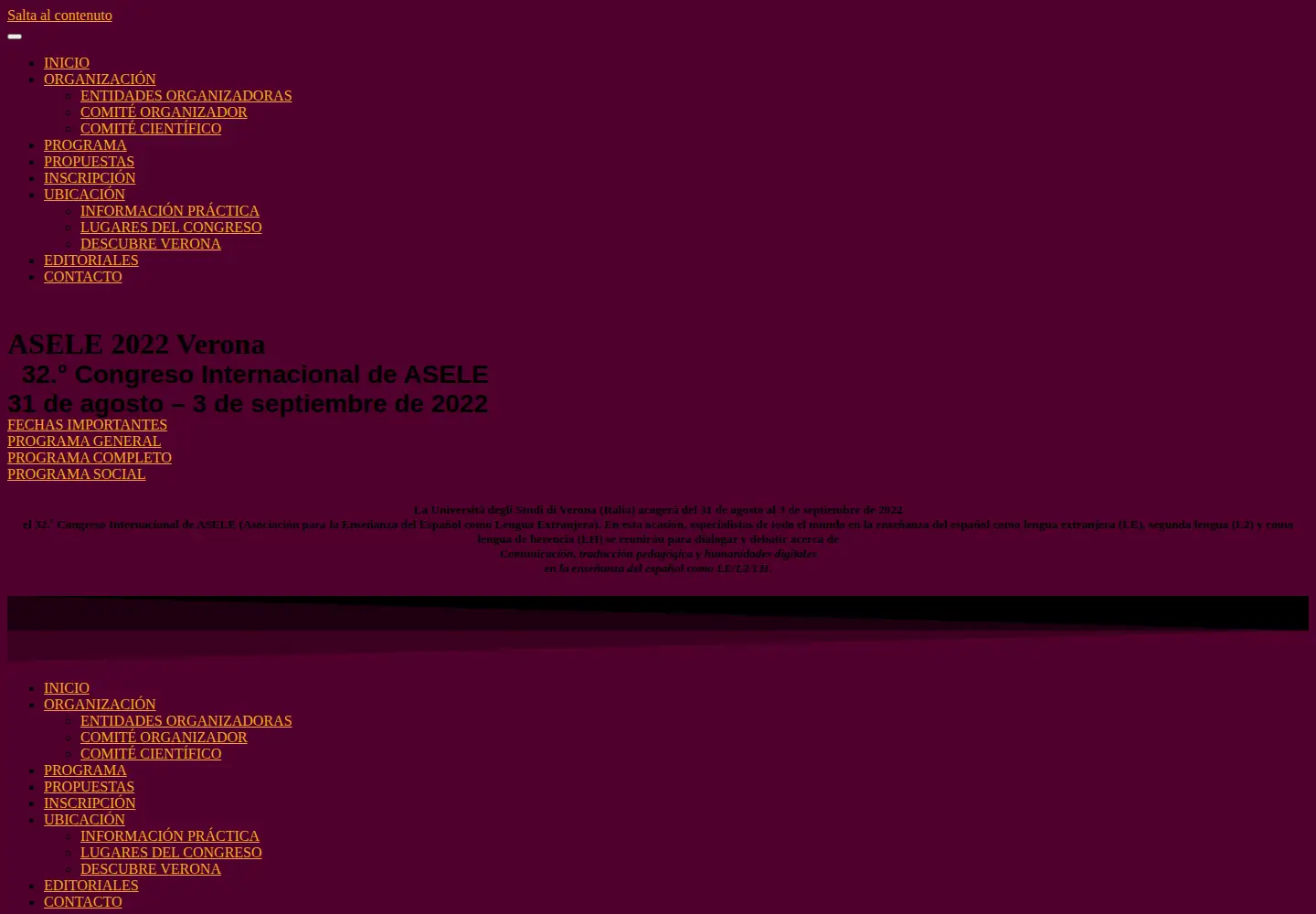 Captured homepage of aseleverona2022.org in the current scan