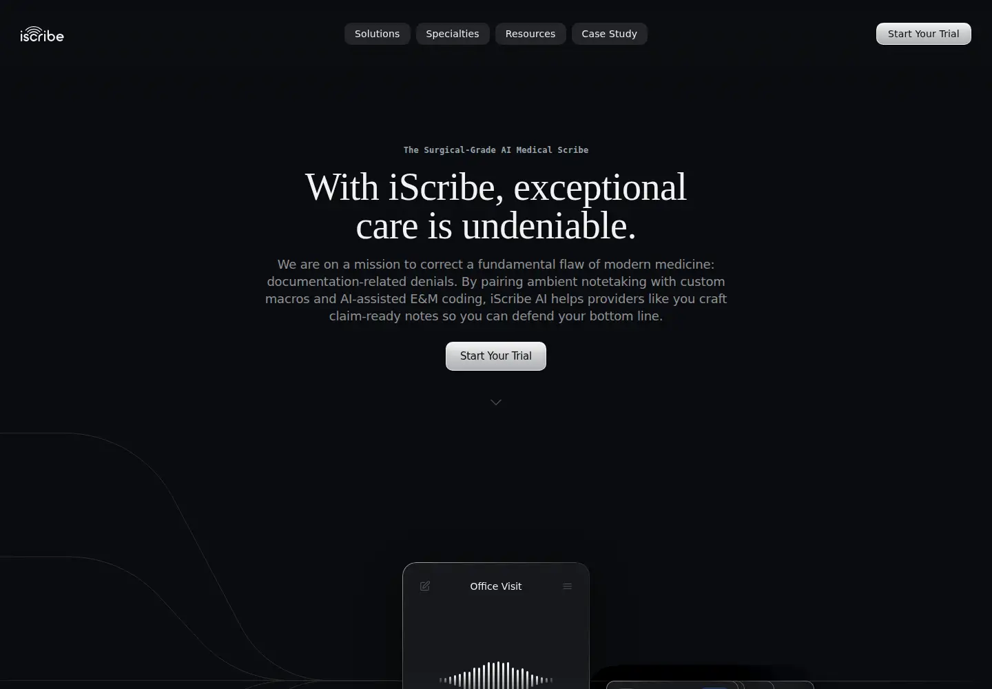 Captured homepage of iscribehealth.com in the current scan