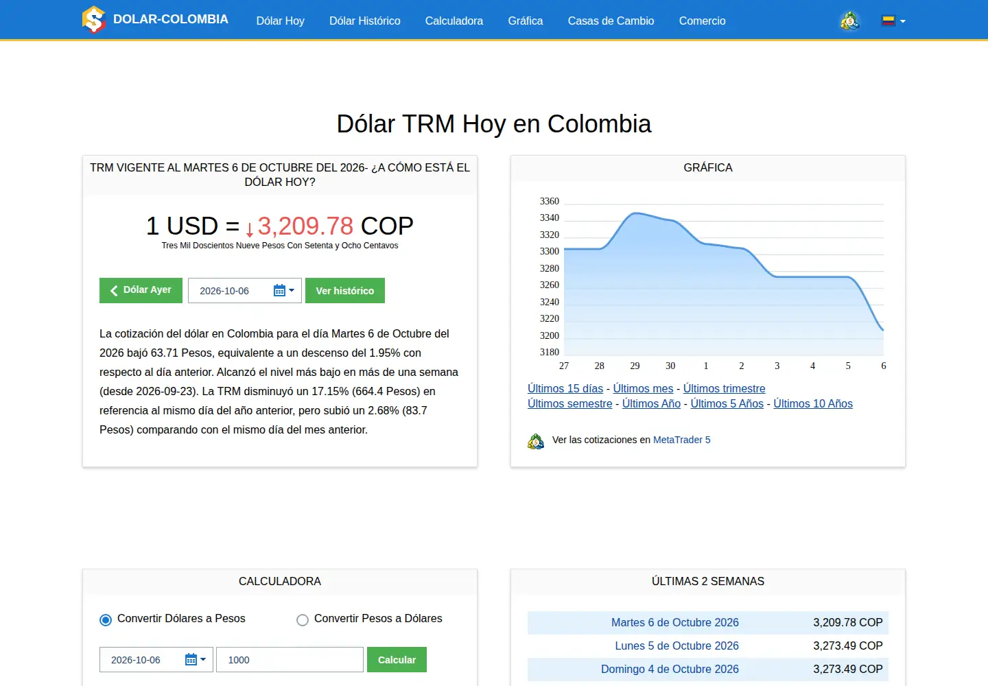 Screenshot of dolar-colombia.com
