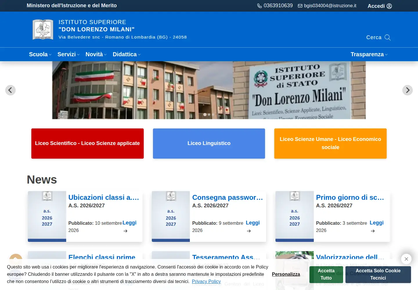 Captured homepage of liceodonmilaniromano.edu.it in the current scan