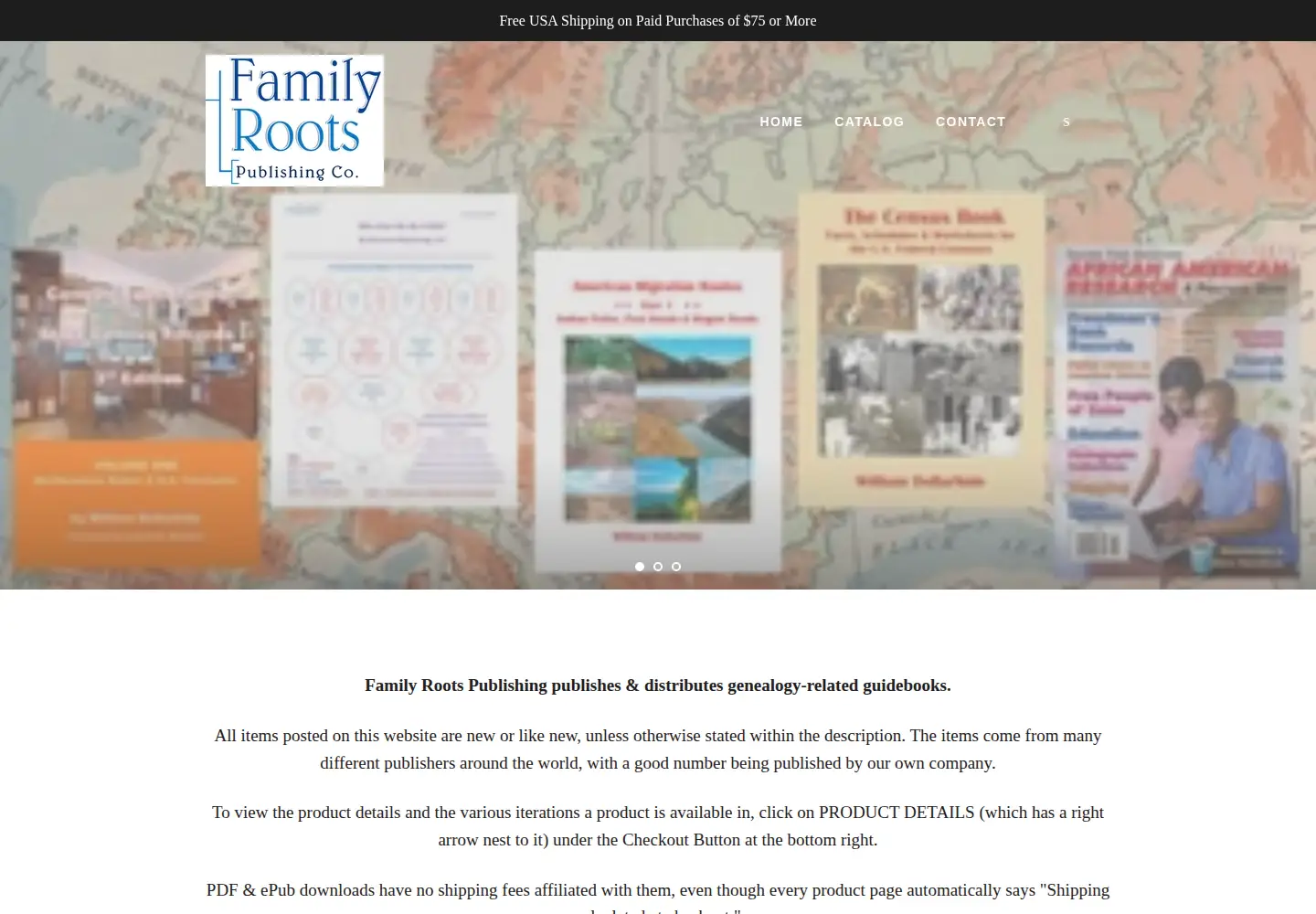 Captured homepage of familyrootspublishing.net in the current scan