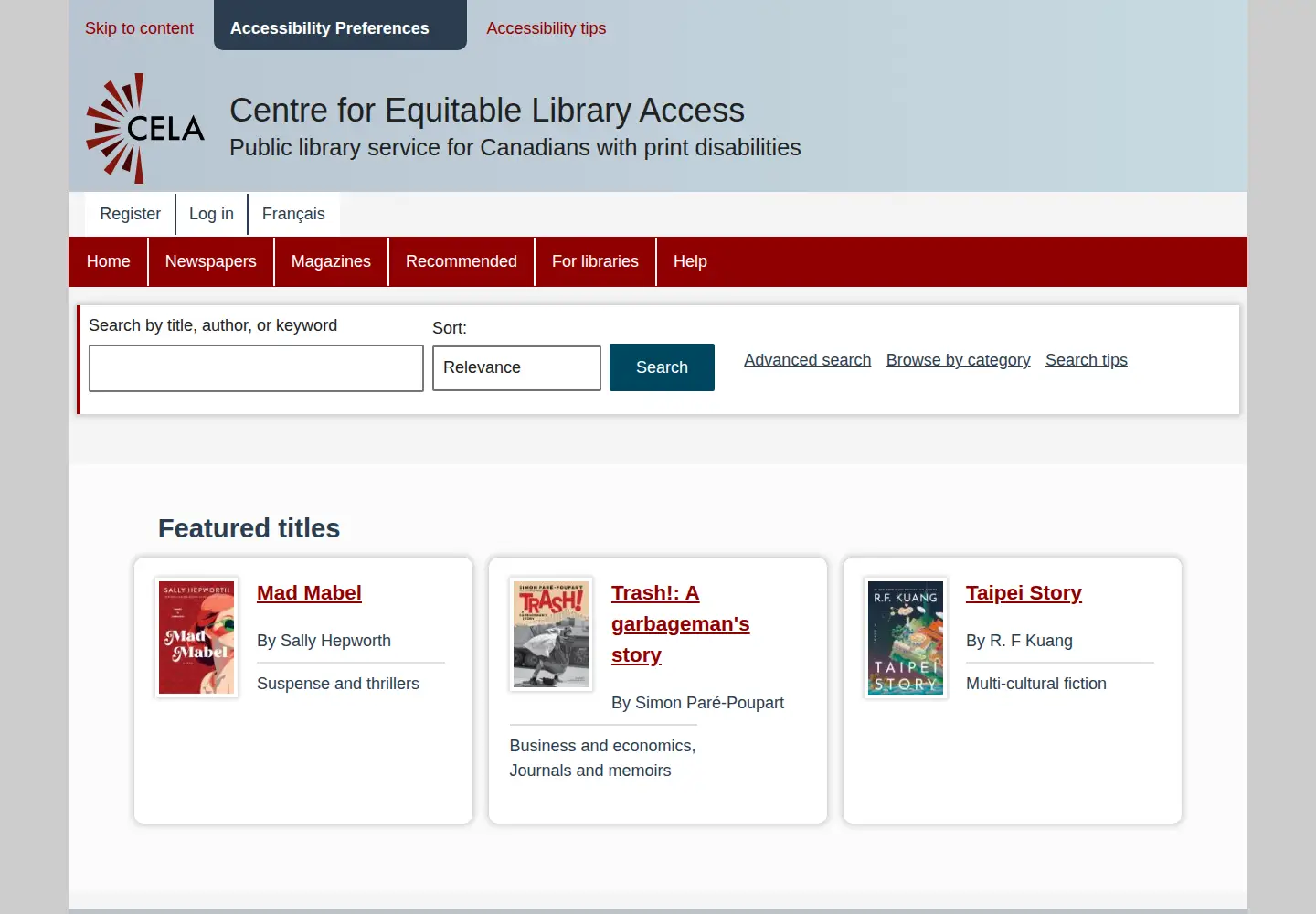 Screenshot of celalibrary.ca
