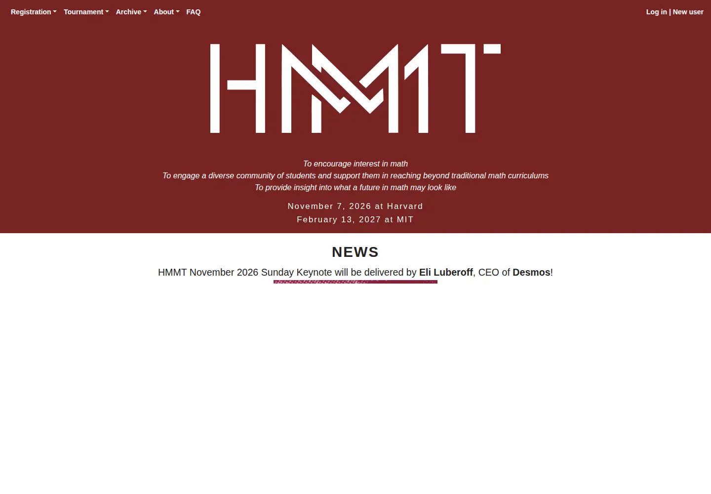 Captured homepage of hmmt.org in the current scan