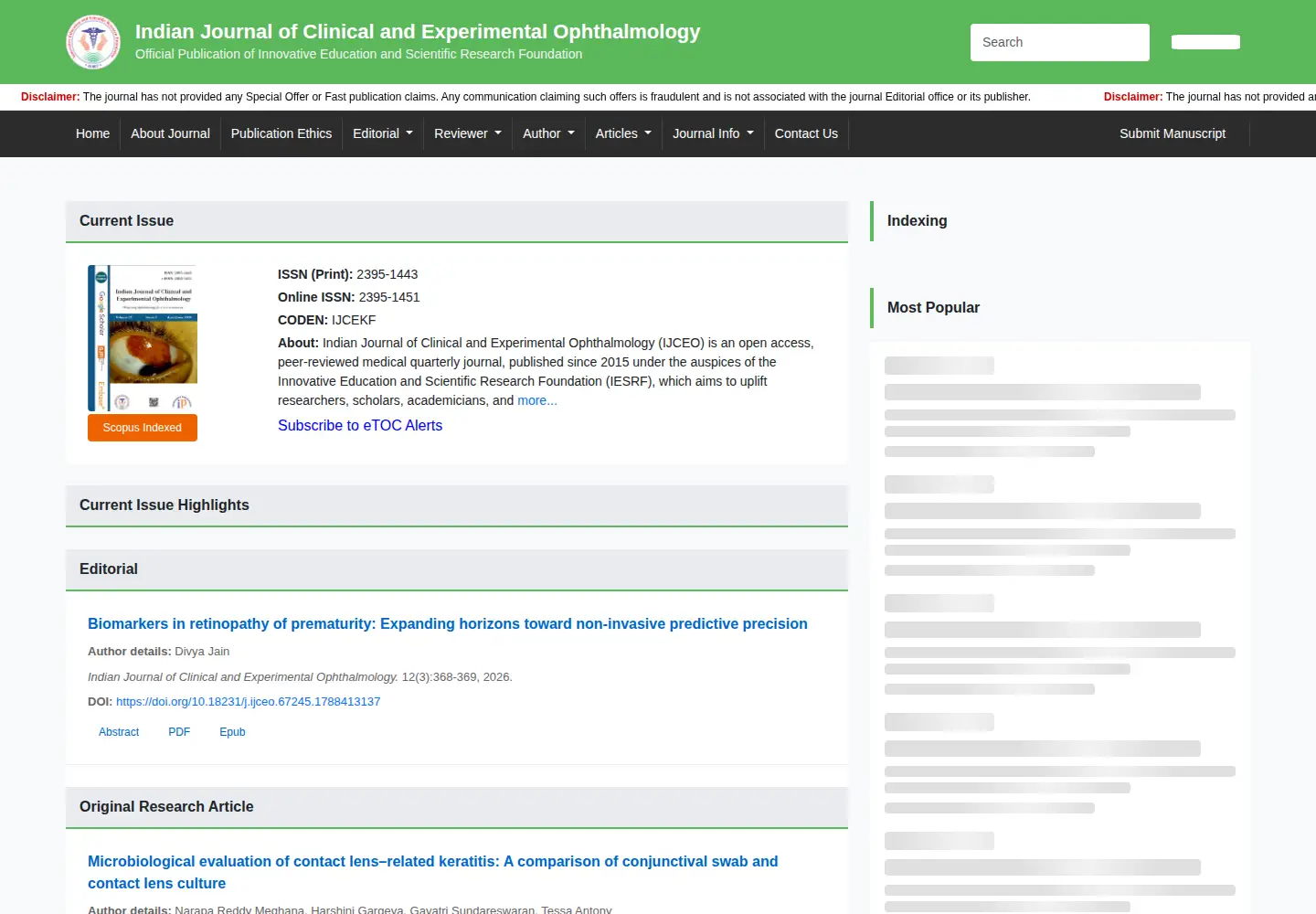 Captured homepage of ijceo.org in the current scan