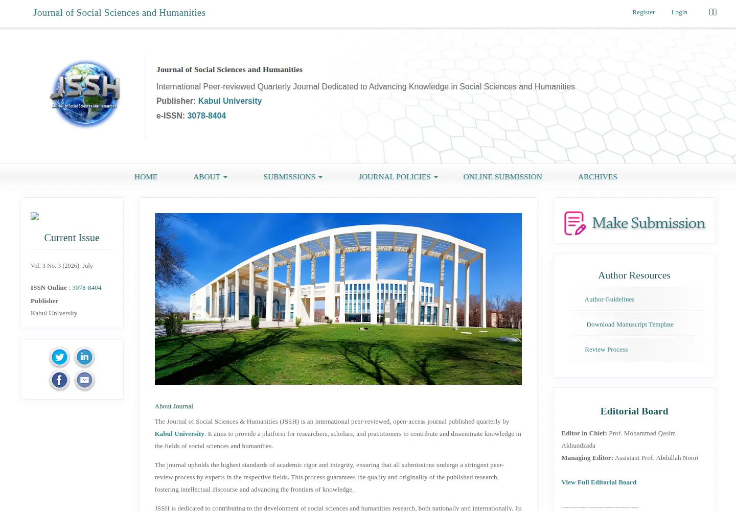 Captured homepage of jssh.edu.af in the current scan
